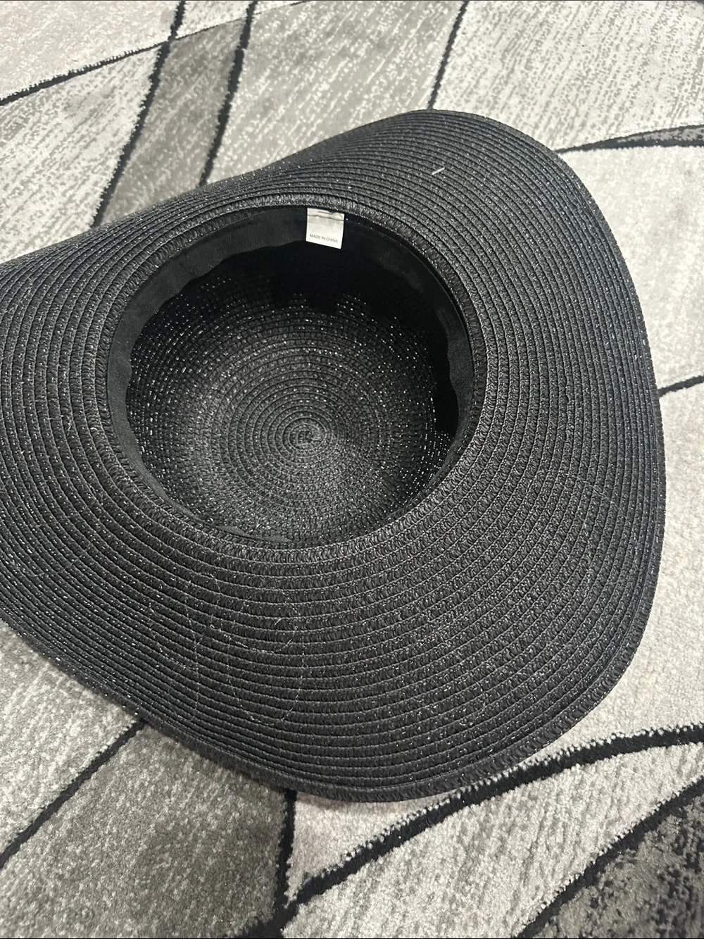 Black 'Out Of Office' Wide Brim Sun Hat with White Ribbon